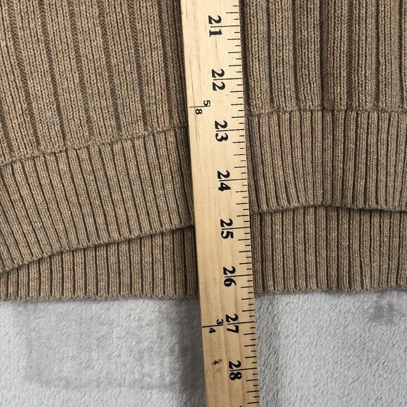 TALBOTS Sweater Women’s Sz L Tan Cotton Long Balloon Sleeve V-Neck Ribbed Raglan - Picture 7 of 10